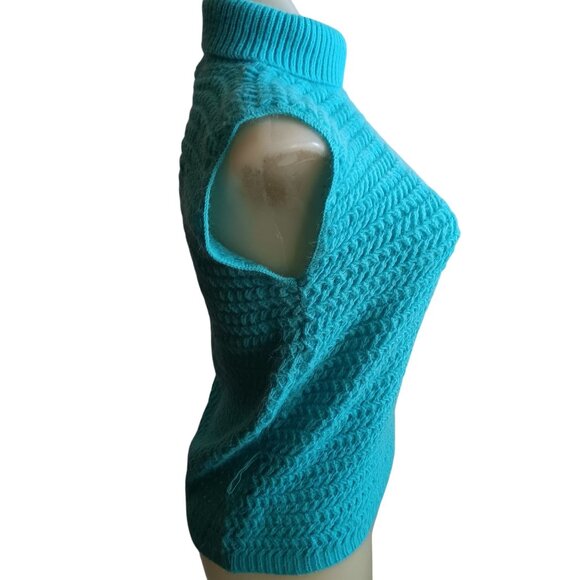 Medium Vintage Sleeveless Turtleneck Sweater 1960's Bulky Lansing Turquoise Mod - Picture 5 of 7